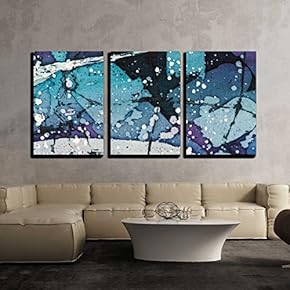 3 Piece Canvas Wall Art - Abstraction Turquoise and Violet, Hot Batik Background Texture - Modern Home Art Stretched and Framed Ready to Hang - 16"x24"x3 Panels