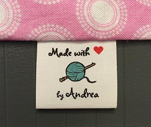 40 Custom Precut Cotton Loop Fold Sewing Label/tags with Crochet/yarn Graphic IN COLOR INK-made in USA