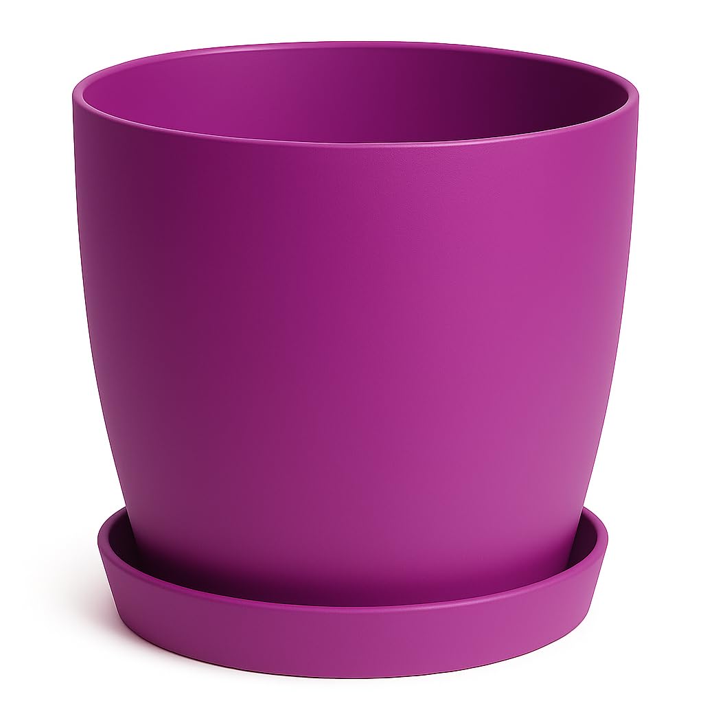Home Garden Ornaments Plant Pots Indoor, Indoor Plant Pot - Decorative Flower Pots with Mat Surface and Plant Pot Saucer (Diameter: 18cm, Colour: Purple)