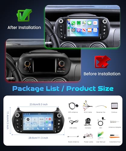 4G+128G Android Car Radio for Fiat Fiorino/Qubo/Citroen Nemo/Peugeot Bipper, 7 Inches IPS Screen Carplay Android Wireless Car GPS Navigation WiFi/FM/RDS/EQ BT Mirror Link Steering Wheel Control Rear Camera