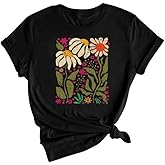 Wildflower Shirt for Women Vintage Floral Tee Flower Plant Tops Sunflower Printed Casual Tees