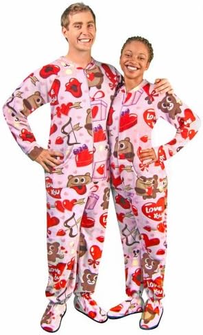 Bear Valentines Fleece Drop Seat Footed Pajamas, 7
