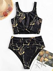 ZAFUL Women's Knotted Front Tankini Set High
