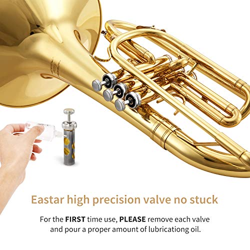 Eastar Marching Mellophone Student Standard Gold Key of F with Hard Case Mouthpiece Gloves Oil Tuner Cleaning Kit, EMLP-380