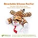 BabyHuggle Tiger Pacifier - Stuffed Animal Binky, Soft Plush Toy with Detachable Silicone Baby Dummy, Paci Clip Leash & Squeaky Sound. Teether Holder. Safe & Soothing Baby Shower Gift for Boys & Girls