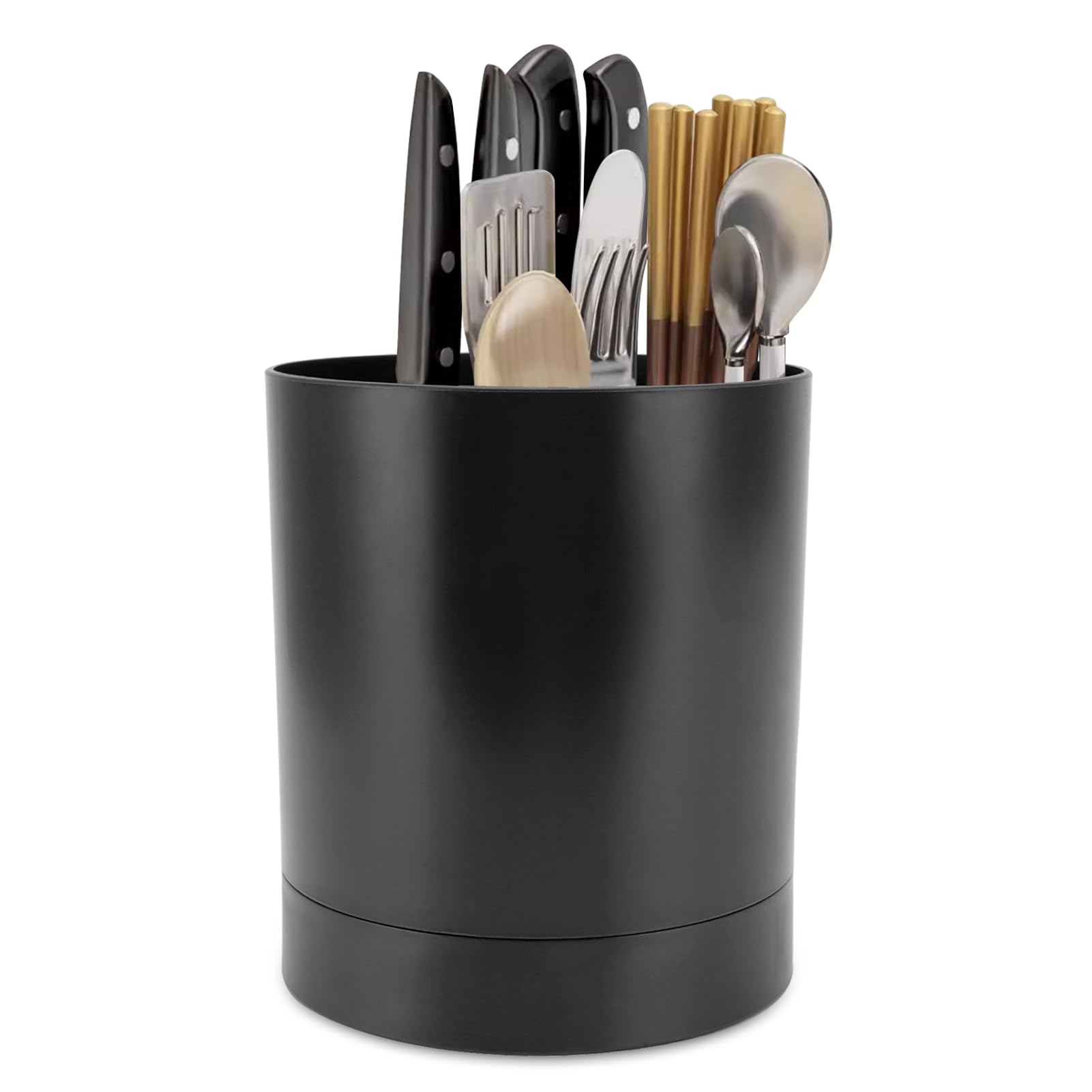 Cyrank 360° Rotating Black Utensil Holder Caddy, 3 Compartment Kitchen Utensil Holder Rotating Utensil Organizer Large Utensil Caddy Kitchen Utensil Pot Utensil Crocks for Kitchen Countertop