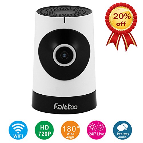 Faittoo 720P 180-Degree Wi-Fi Camera w/ Email Alarm 1.44mm Lens 25ft IR Night Vision Smartphone Remote View Two Way Audio Talk Pet/Baby Monitor Panoramic Wireless Home Security Camera