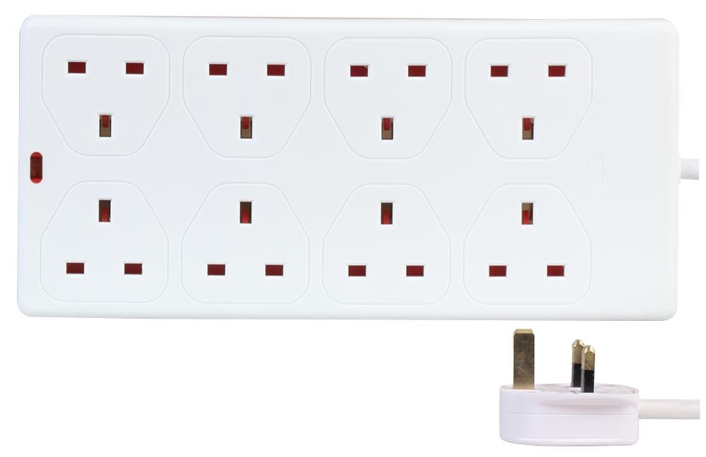 pro elec 1 m 8 Gang Extension Lead - White