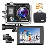 WiMiUS 4K Ultra HD 16MP Sports Action Camera WiFi Helmet Camera Underwater Waterproof Camcorder 170 Degree Wide Angle with 2 PCS Rechargeable Batteries and Mounting Accessories Kit