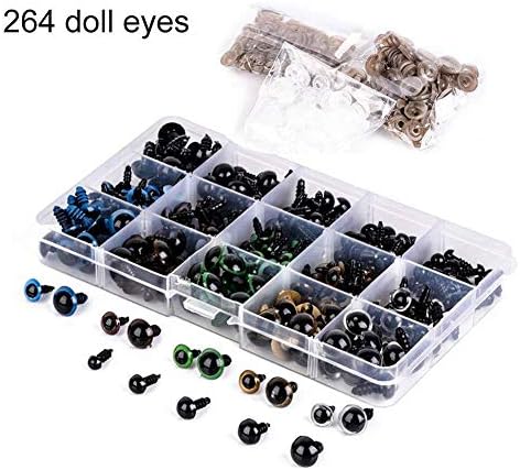264 Pcs Plastic Safety Eyes 6-12mm with Washers for Doll Making Soft Toys Bear Doll Stuffed Animals Puppet, 6 Colors, 5 Sizes