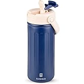 Insulated Water Bottle with Straw, 16oz/500ml Stainless Steel Water Bottle with Handle, Wide Mouth Water Bottles, Insulated Vacuum Thermo Bottles for Sport, Travel and School, BPA Free, Blue