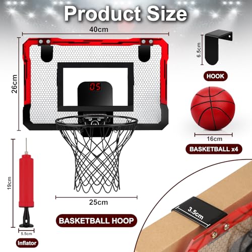 Yimore Children's Basketball Hoop, Indoor Outdoor Basketball Basket for Children Toy with 4 Balls Net and Pump for 5 6 7 8 9 10 11 Year Old Boys (Red)