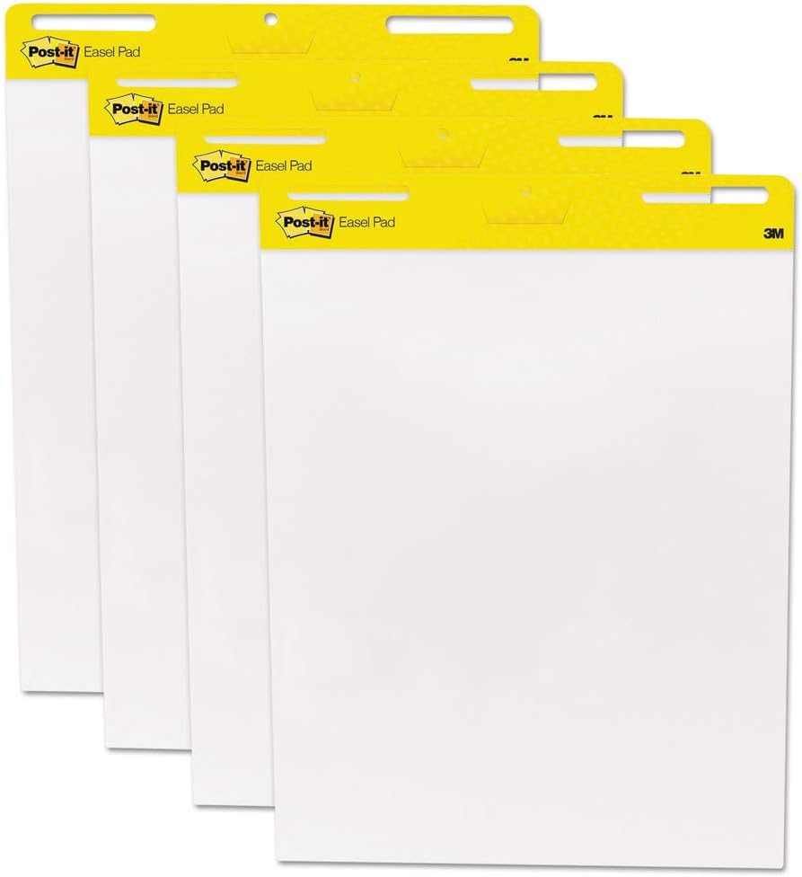 Post-It Self-Stick Easel Pad, 25 x 30 Inches, Unruled, White, 30 Sheets, Pack of 4