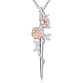 LWXIE Diamond Rose Sword Necklace for Women 925 Sterling Silver Rose Viking Sword Pendant with Lab grown Diamond Jewelry Gifts for Birthday