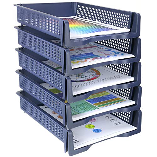 5 Tier Plastic Desk Letter Organizer Trays, Stackable Office Desktop