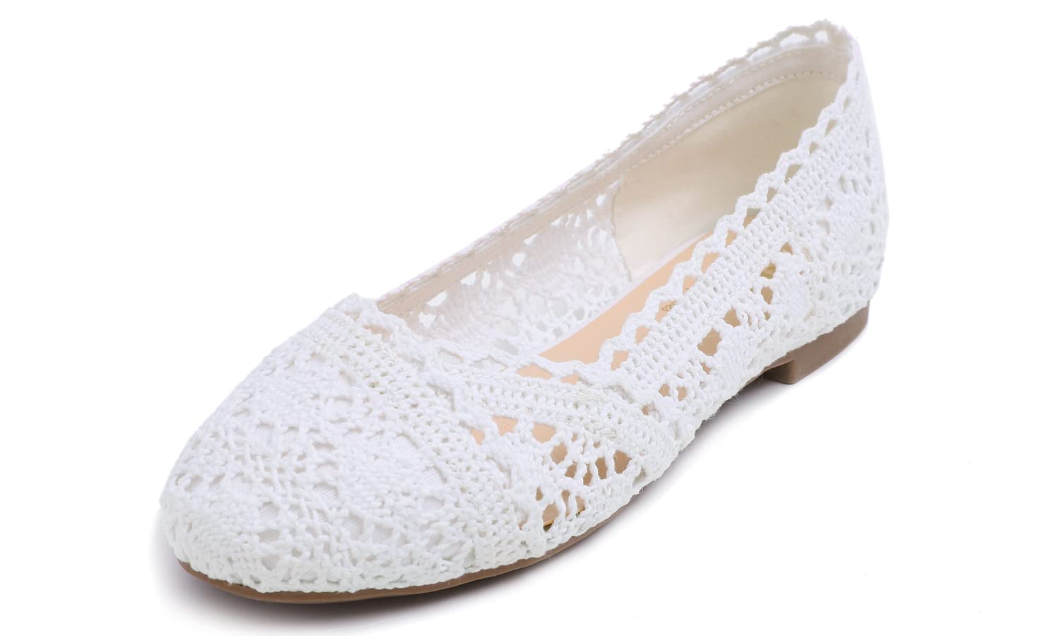 Photo 1 of *** A LITTLE DIRTY *** FEVERSOLE Women's Comfort Breathable Knit Crochet Shoes Lace Ballet Flats Round Toe White Size 8 M US