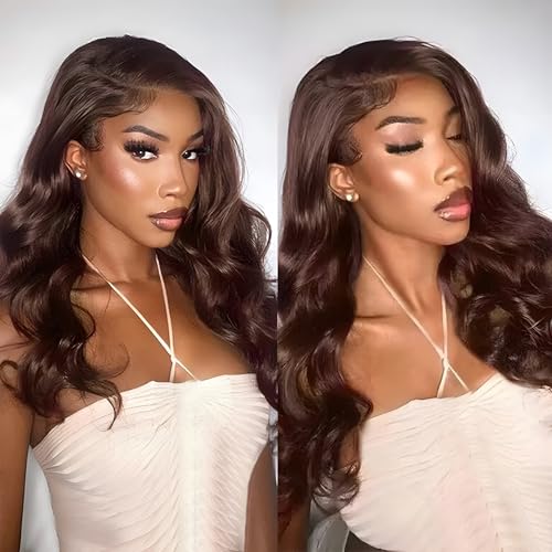 Chocolate Brown Glueless Wig Human Hair Wear and Go Glueless Lace Front Wig 4×4 Pre Plucked Body Wave Human Hair 180% Density Natural Hairline Lace Closure Wigs 26 inch