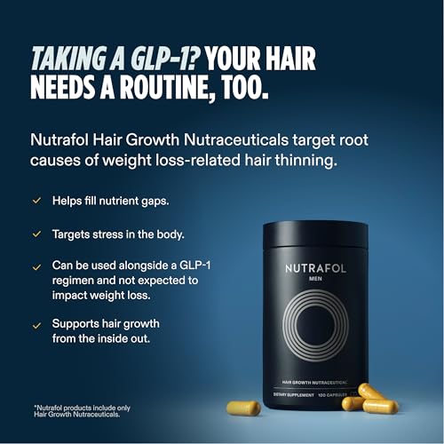 Nutrafol Men's Hair Growth Supplements, Clinically Tested for Visibly Thicker Hair and Scalp Coverage, Dermatologist Recommended - 1 Month Supply, 1 Refill Pouch
