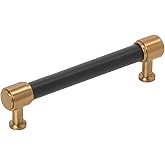 Signature Hardware 954063-5116 Lazzara 5-1/16 Inch Center to Center Black Leather Bar Cabinet Pull - Brushed Gold