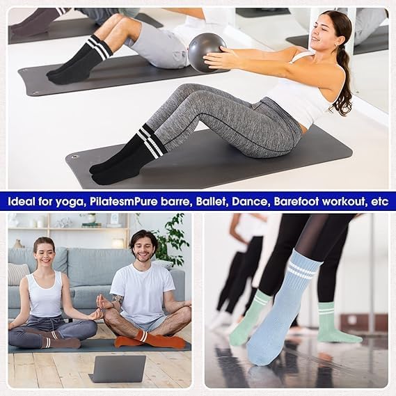 8 pares de calcetines largos de yoga con agarre para mujer,calcetines de algodón para pilates,calcetine antideslizantes mujer para pilates, baile, barra, yoga