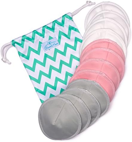 New & Improved! Contoured Breastfeeding/Nursing Pads by CleverMom - (12-Pack) Reusable, Washable, Organic Bamboo Bra Pads - with Laundry & Carry Bag - Super Soft, Thin, Absorbent & Resists leaks