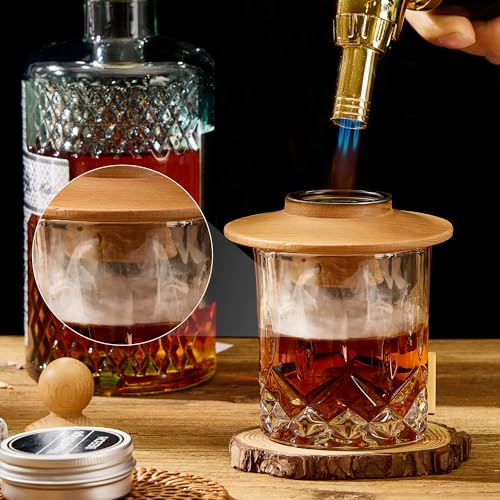 Whisky Cocktail Smoker Kit with 4 Granite Stones for Men Gift | Gift Idea for Men Birthday, Whiskey Box, 6 Wood Chips, Bourbon, Old Fashioned, Home Bar, Butane Free