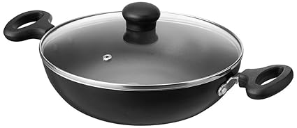 Amazon Brand - Solimo Non-Stick Kadai with Glass Lid, 24cm (Induction and Gas compatible),Black
