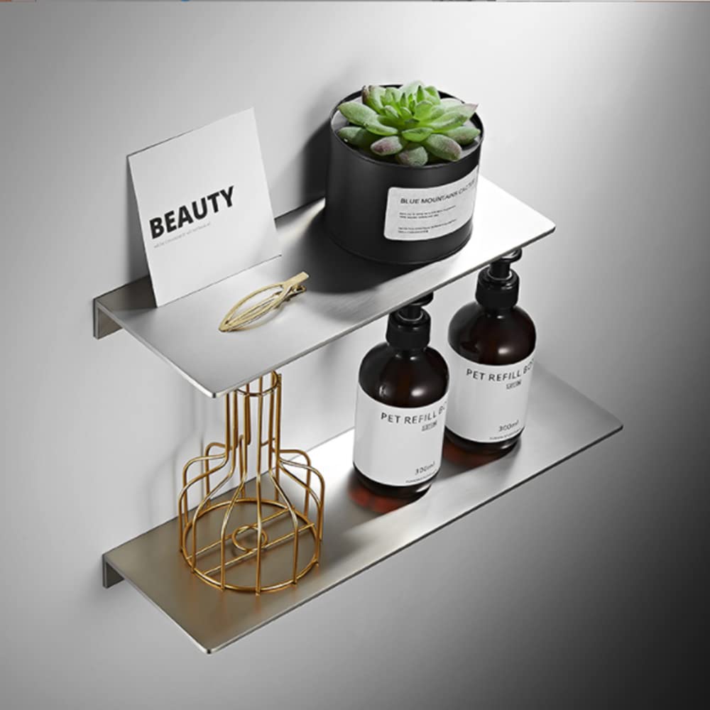 CALUCAB Stainless Steel Bathroom Shelf Organiser Wall Mounted Shower Caddy Shelf Brush Finish Simple Style Kitchen Shelf Shower Storage for Home (Brush)