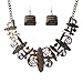 Unique Art Tribal Abstract Pattern Bib Choker Necklace Earrings Jewelry Set
