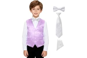 Lycody Boys Vest 4 Piece Paisley Boy Suit Vests Set for Kids Jacquard Waistcoat with Bowtie, Necktie, Pocket Square