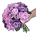Artiflr Artificial Flowers Rose Bouquet 2 Pack Fake Flowers Silk Plastic Artificial White Roses 18 Heads Bridal Wedding Bouquet for Home Garden Party Wedding Decoration (Purple-Pink)