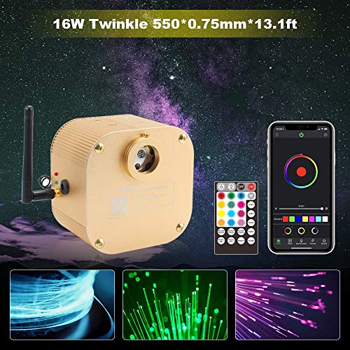 CHINLY Bluetooth Twinkle 16W RGBW APP/Remote LED Fiber Optic Star Ceiling Lights Kit 550pcs 0.75mm 13.1ft Optical Fiber+10 Crystals - Thumbnail 7