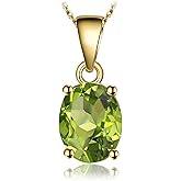 JewelryPalace Natural Gemstone Garnet Peridot Amethyst Citrine Blue Topaz Birthstone Solitaire Pendant Necklace Jewelry Set, 14k Gold Plated 925 Sterling Silver Necklaces for Women, 18 Inch Box chain