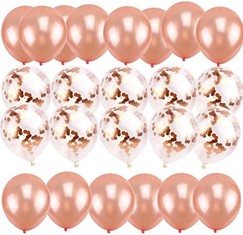 Rose Gold Balloons & Rose Gold Confetti Balloons (30) -12 inch- Premium Quality Balloons for Baby Shower, Bridal Shower, Bachelorette, Wedding or Birthday Parties. (Ribbon Included) x2