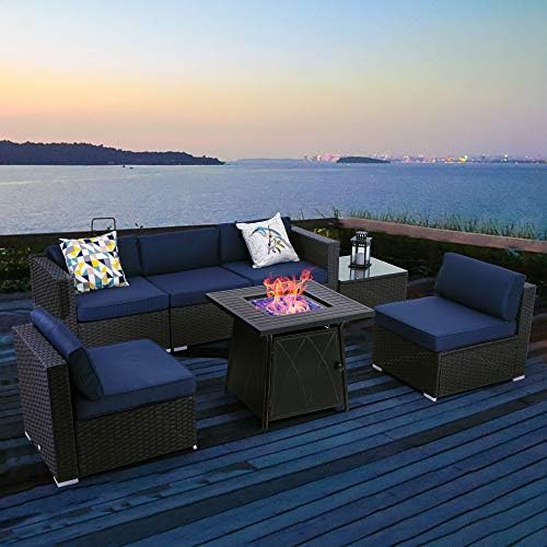 PHI VILLA 7Piece Patio Furniture Sectional Sofa Set with Gas Fire Pit