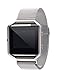 Fitbit Blaze Band Large (6.1-9.3 in), PUGO TOP Milanese Loop Stainless Steel Band with Metal Frame for Fitbit Blaze Smart Fitness Watch and Fitbit Blaze Special Edition, Silver