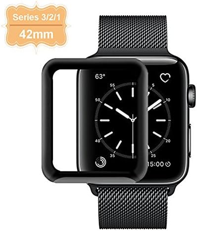 Apple Watch Screen Protector 42mm, Full Coverage Tempered Glass Iwatch Screen Protector Case with 3D Curved Edge for Apple Watch Series 3/2/1, High Definition, Bubble Free, Anti Scratch (1 Pack)