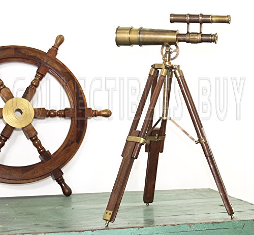A Table DÃ©cor Telescope Vintage Marine Gift Functional Instrument Collectibles Gift Item (Brass Antique + Wood)
