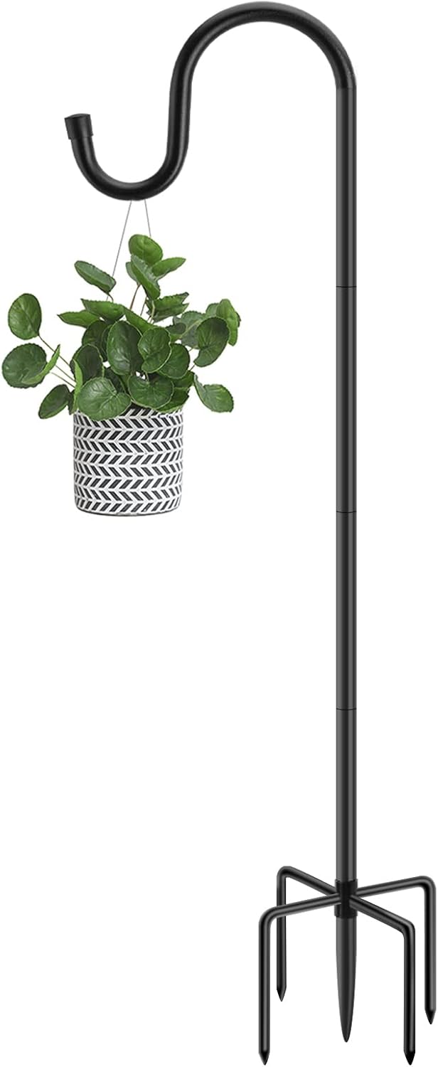 Outdoor Shepherd's Hooks - MIUVIBENI Shepherds Hooks for Outdoor, 48 Inches Garden Bird Feeder Pole for Hanging Bird Feeder, Plant Baskets, Solar Light Lanterns, Outdoor Plant Hanger Hook with 5 Base Prongs,1 Packs