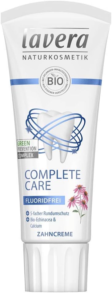 Amazon.de: lavera Zahncreme Complete Care fluoridfrei Bio-Echinacea & Calcium ✔ Naturkosmetik ✔ vegan ✔ Bio Inhaltsstoffe ✔ Natürlich & Innovativ - Zahnpasta ohne Fluorid