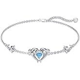 Reaii Natural Blue Topaz Dolphin Bracelet for Women 925 Sterling Silver Double Dolphins Bracelet Dolphin Jewelry Birthday Gifts for Women