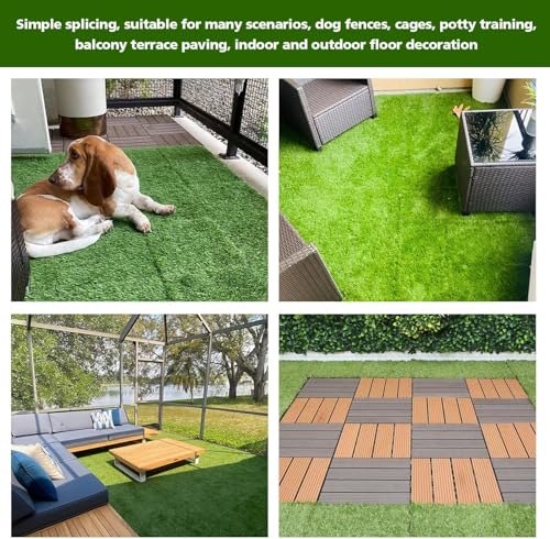 Dsocool Outdoor Artificial Grass Tiles Interlocking Turf Squares 10 Pack, 30×30cm Fake Grass Mat for Balcony Patio Deck Flooring Decor, Self-draining, 1 Square Meter