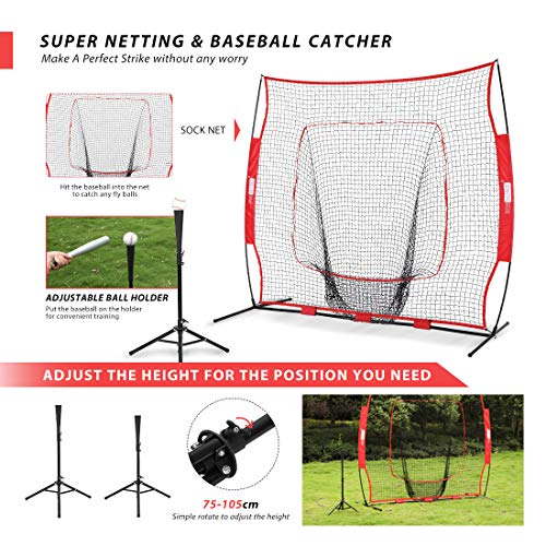 VIVOHOME 7 x 7 Feet Baseball Backstop Softball Practice Net with Strike Zone Target Tee and