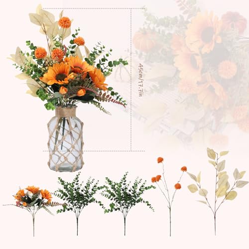 ABCDipper Flores Artificiales de Girasol Fake Bouquet Decoración de Otoño Plantas de Interior de Imitación Centros de Mesa