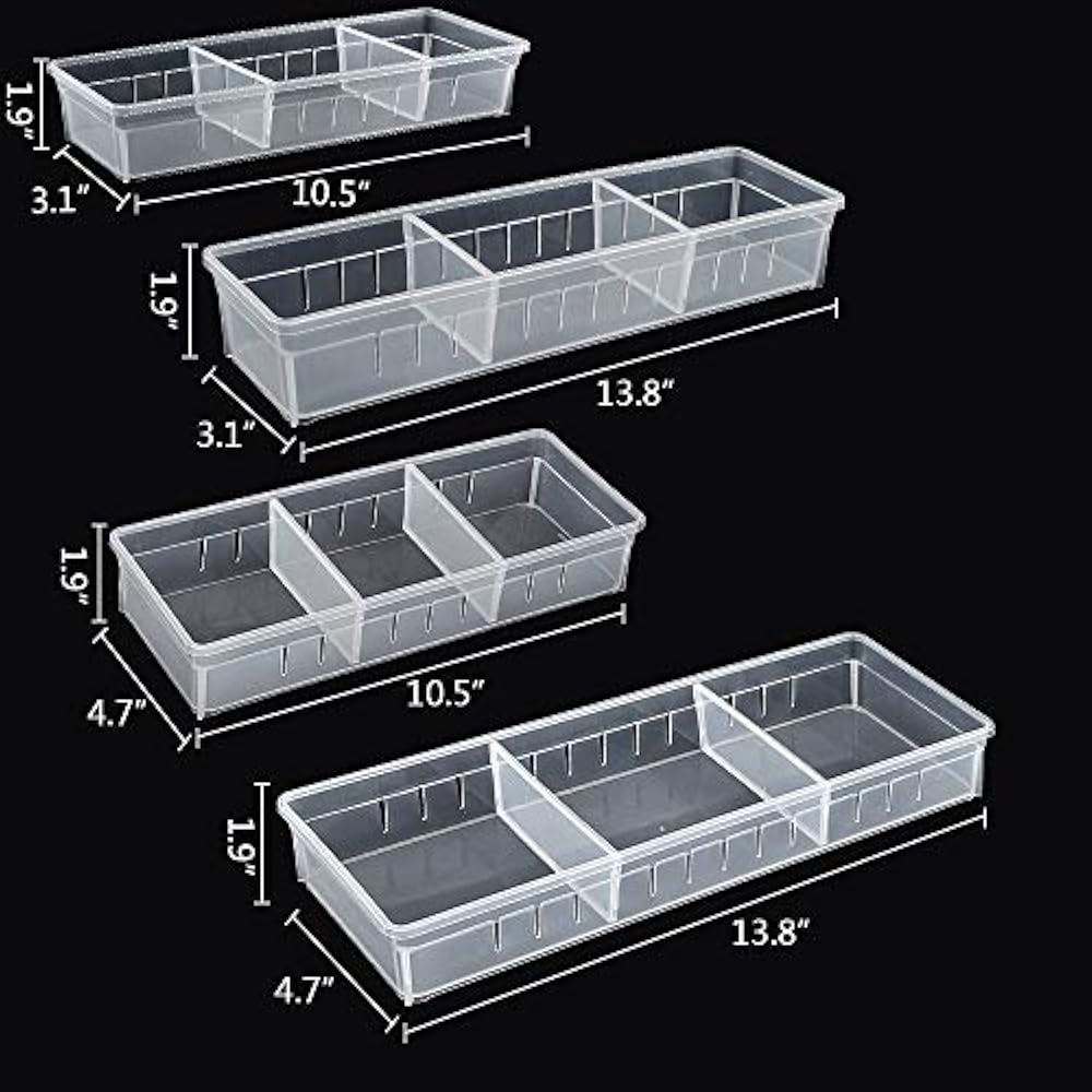 Drawer Organizers 8 Pack Desk Tray With 16pcs Adjustable Dividers