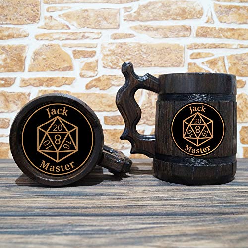 Twenty Sided Dice Beer Mug, Dungeons & Dragons Beer Stein, Dungeon Master, Gamer Gift, Personalized Beer Stein, DnD Tankard, Custom Gift for Men, Gift for Him