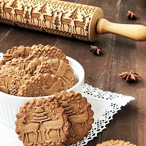 KDSANSO REINDEERS Rolling Pin, Embossing Rolling Pin, Engraved Rolling Pin by Laser