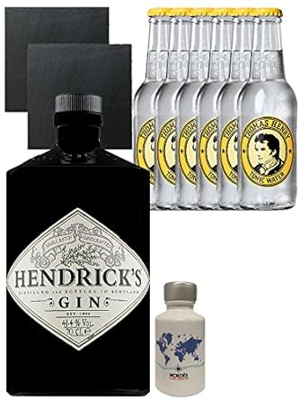 Gin-Set Hendricks Gin Small Batch 0,7 Liter + Nordes Atlantic Gin 0,05 Liter Miniatur + 6 Thomas Henry Tonic Water 0,2 Liter 