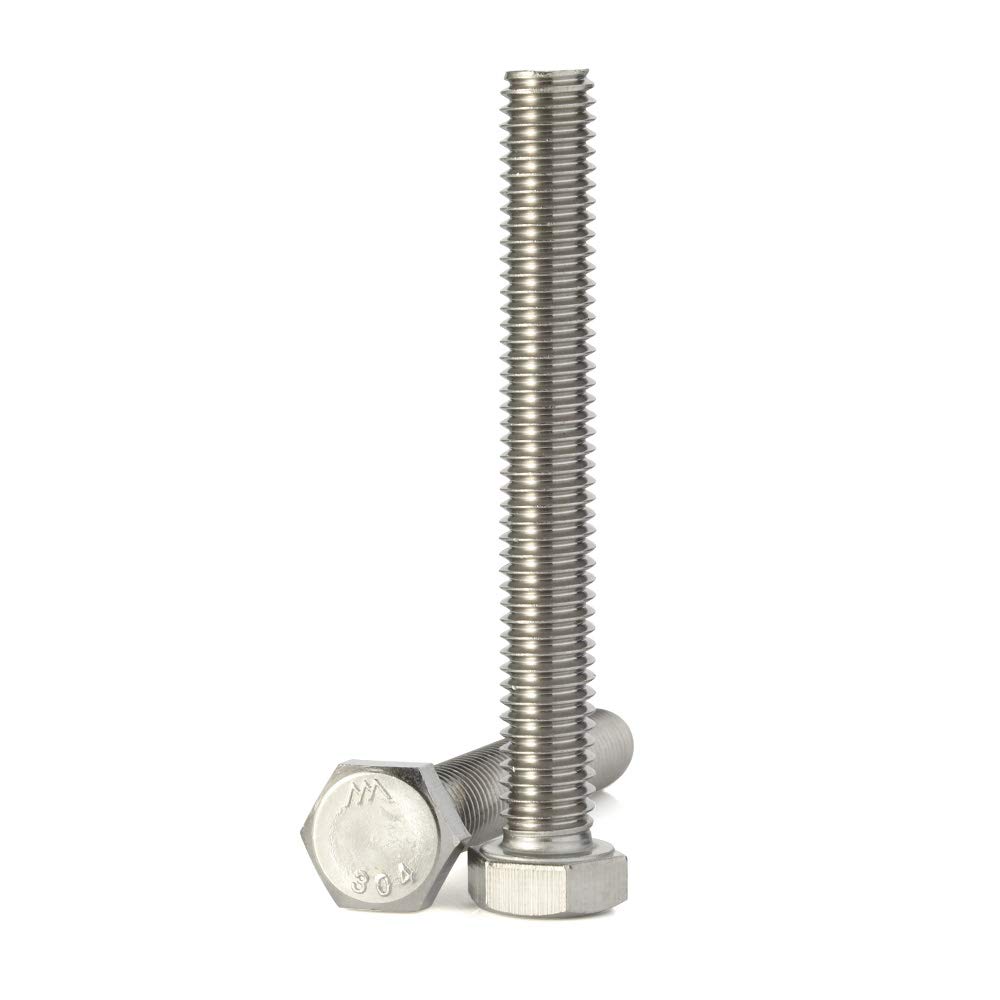 M8 x 80mm Hex Head Screw Bolts, Fully Threaded, Stainless Steel 18-8, Plain Finish, Quantity 10