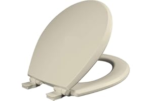 Mayfair Cassel Slow Close Toilet Seat, Easy Clean, Non Slip Premium Wood Seat, Easy Install, Made in USA, Round, Bone